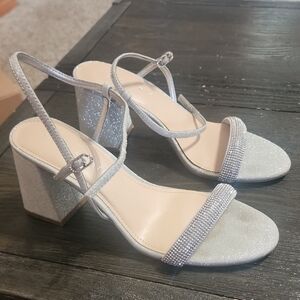 Kelly & Katie Glittering Silver Block Heels